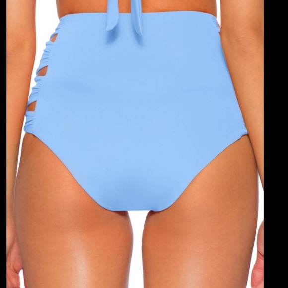 Soluna swim Eclipse Shirred Cutout High Waist Bikini Bottom blue small nwt - Picture 3 of 5
